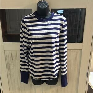 Anthropologie Maeve Navy and White Striped Long Sleeve Shirt